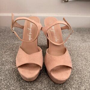 New Look Blush Pink Suede Platform Heels